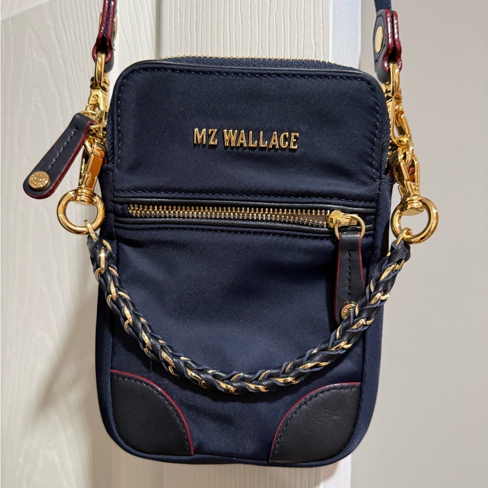 MZ Wallace Dark Blue Crossbody Bag with Gold Details